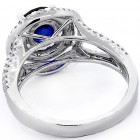 1.67 Round Cut Blue Gemstone Double Halo and Triple Shank Band Engagement Ring Set in 18K White Gold